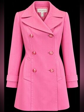 Vintage 80s ESCADA Hot Pink Double-Breasted Statement Trench Coat Size 38